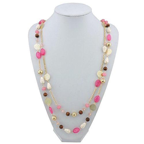 Bocar Long Necklaces for Women Trendy, Boho Layered Crystal Beaded Collar Necklaces for Women, Fashion Statement Necklaces Jewelry - color: Rose