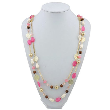 Bocar Long Necklaces for Women Trendy, Boho Layered Crystal Beaded Collar Necklaces for Women, Fashion Statement Necklaces Jewelry - color: Rose