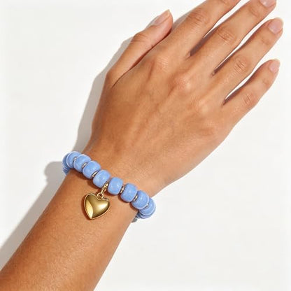 Colorful Beaded Bracelets Boho Jewelry for Women Multicolor Resin Chunky Bracelet Summer Vacation Outfits Beach Gifts - color: Blue-Heart