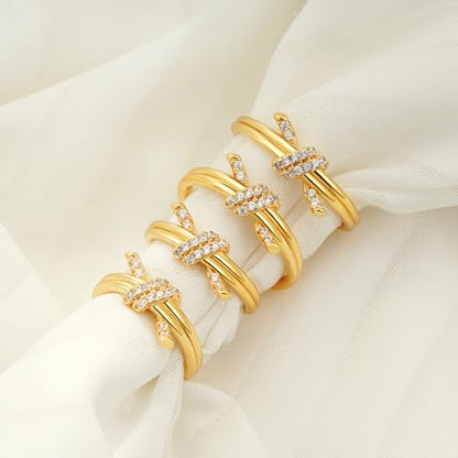C-leen Gold Rings for Women Non Tarnish, Diamond Twist Love Knot Ring Dainty 18k Real Gold Plated Cubic Zirconiz Knuckle Pinky Thumb Rings Gold Jewelry for Women Gift Size 6-10 - size: 8