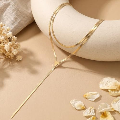 Gold Drop Necklace For Women, 14K Gold Choker Necklace with Clasp | Gold Accessories for Women, Snake Chain Y Shaped Necklace, Charm Party Prom Accessories Gifts