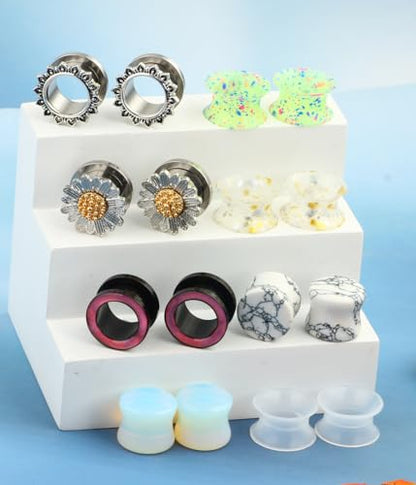 TIANCI FBYJS 8 Pairs Stainless Steel Ear Tunnels and Plugs Flesh Expander Earring Gauges Silicone Glass Piercing Strecher Set for Women Men 2G-5/8 G - color: 8mm=0g