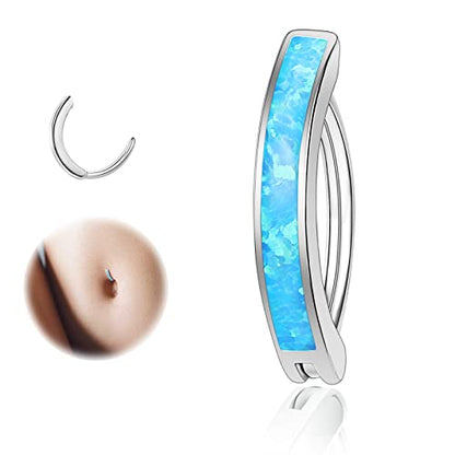 ZS 14G Clicker Belly Button Rings for Women, 925 Sterling Silver Opal Belly Barbell Piercing Reverse Curved Navel Barbell Body Jewelry - color: Blue Opal:14G,12mm