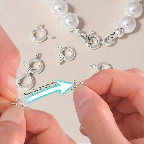 stino 100Pcs Small Spring Round Jewelry Clasps (Silver Plated) | Brass, High Polished, Necklaces & Bracelets Findings - color: Silver Plated