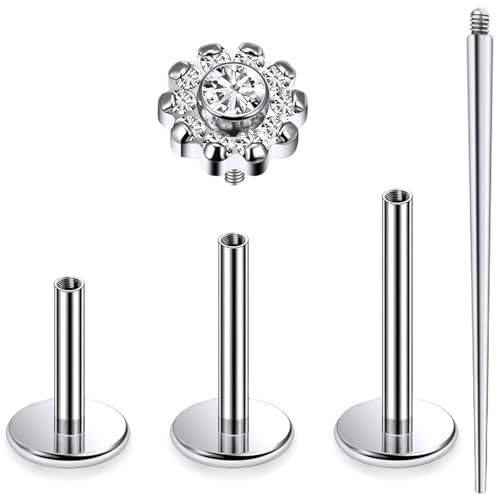 16G Astm F136 Titanium Internal Thread Flat Back Earrings Nose Studs Tragus Forward Helix Conch Cartilage Lobe Earrings Stud Medusa Labret Monroe Lip Ring Piercing Jewelry For Women Men - size: 16G--Style E-CZ