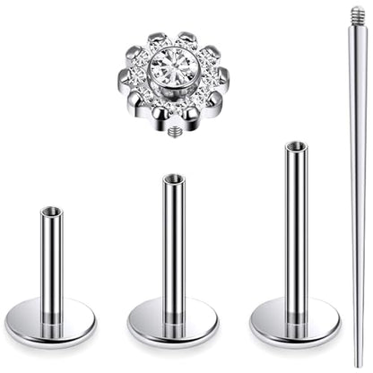 16G Astm F136 Titanium Internal Thread Flat Back Earrings Nose Studs Tragus Forward Helix Conch Cartilage Lobe Earrings Stud Medusa Labret Monroe Lip Ring Piercing Jewelry For Women Men - size: 16G--Style E-CZ