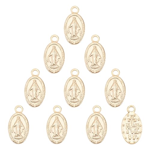 UNICRAFTALE 10pcs Golden Oval with Virgin Mary Charms 304 Stainless Steel Miraculous Metal Pendants 0.8mm Small Hole Charms for Jewelry Making DIY Crafting - color: Golden-L