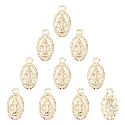 UNICRAFTALE 10pcs Golden Oval with Virgin Mary Charms 304 Stainless Steel Miraculous Metal Pendants 0.8mm Small Hole Charms for Jewelry Making DIY Crafting - color: Golden-L