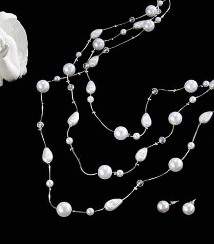 Errally Long Pearl Necklace and Earring Set Layered Pearl Beaded Necklaces for Women White Costume Jewelry Sets Gifts for Mom - color: Teardrop Shaped