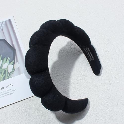 Spa Headbands for Washing Face Makeup Skin Care Headband Women Bubble Facial Beauty Headbands Puffy Shower Towel Band Hair Headband - color: Black