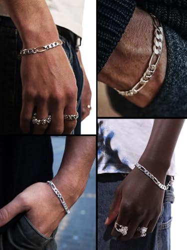 ChainsHouse Figaro Link Chain Bracelet for Men Stainless Steel Jewelry | Black/ Gold Bracelets Men, 6/9/13mm Figaro Cuabn Bracelets 7.5"/8.3", Chunky Hip Hop Wrist Hand Chain Bracelet for Gift - color: e: 9mm-stainless