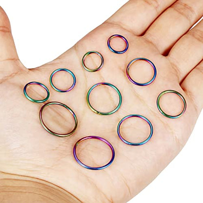 Vsnnsns 14G 16G Septum Nose Rings Hoops Lip Ring Piercing Jewelry 316L Surgical Steel Hinged Segment Clicker Cartilage Tragus Helix Conch Rook Daith Lobe Earrings Hoops Piercing Jewelry for Women Men - color: 16G-Rainbow