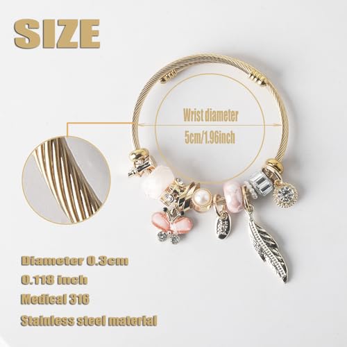 DS Charm Bracelets for girls,exquisite cute cartoon gold friendship bracelets Stainless Steel Bangle with birthday Gift box, Adjustable girls jewelry Suitable for holiday gifts - style: Gold-butterfly 2