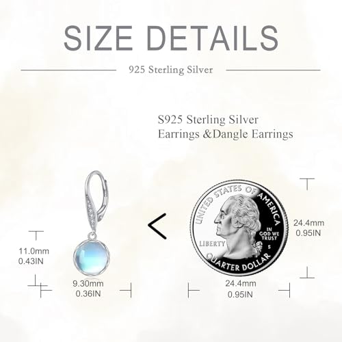 925 Sterling Silver 8mm Pearl Dangle Drop Earrings Moonstone Larimar Opal Rose Quartz Black Pearl Leverback Earrings for Women Christmas Gifts for Her - style: Moonstone Earrings