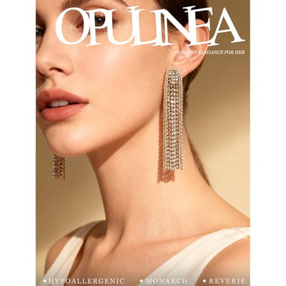 Fringe Dangling Tassel Earrings for Women, Handcrafted Chandelier Long Bohemian Beaded Cubic Zirconia Crystal Imitation Pearls Inlay Statement Boho Chain Hook Earrings for Wedding Party - color: Gold White Clear Crystal