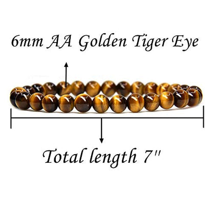 Angelstones Gemstones 6mm Round Beads Healing Crystal Bracelet for women | Natural Gemstone, Handmade Gifts for Women, Healing Crystal Round Beaded Stretch Bracelets, Unisex Jewelry for Women and Men - color: Golden Tiger Eye