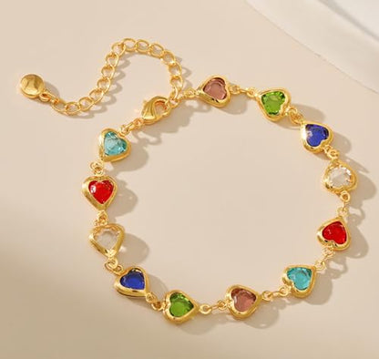 18K Gold Plated Anklet for Women Multicolor Crystal Ankle Bracelets Boho Adjustable Chain Anklets - color: Heart