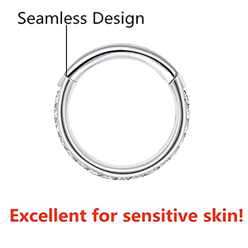 316L Surgical Steel Seamless Nose Ring Cartilage Hoop Silver/Gold/Rose Gold/Black 16G 18G 20G 6mm-12mm CZ Paved Helix Rook Tragus Lobe Body Pierecing Jewelry Segment Clicker Lip Rings Rook Earrings - color: Silver, size: 16 Gauge 7mm