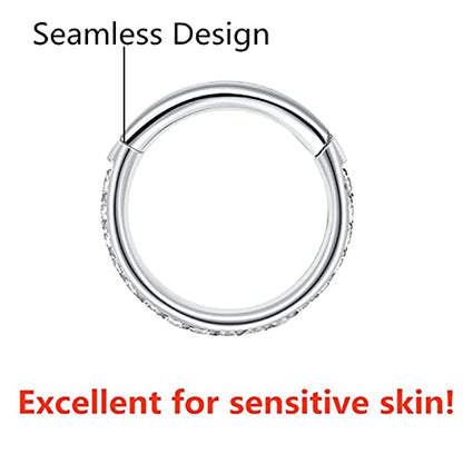 316L Surgical Steel Seamless Nose Ring Cartilage Hoop Silver/Gold/Rose Gold/Black 16G 18G 20G 6mm-12mm CZ Paved Helix Rook Tragus Lobe Body Pierecing Jewelry Segment Clicker Lip Rings Rook Earrings - color: Silver, size: 16 Gauge 7mm