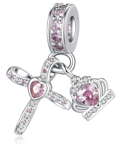 Silver Cross Birthstones Charm Fit for Pandora Charms Bracelet Crown Dangle Charms Beads Birthday Jewelry Gifts for Women - style: October