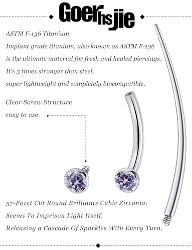 F136 Titanium 16g 6/8/10mm Eyebrow/Rook/Snug/Vertical-Labret/VCH/Snake-Eyes/Anti-Tragus/Christina/Daith/Belly-Button/Bridge/Hood/Surface Curved Barbell Piercing Jewelry for Women Men - color: Purple, size: 8 mm (5/16 in)