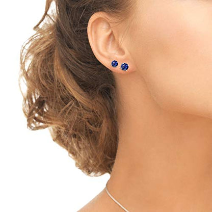 Sapphire Earrings for Women Sterling Silver Trendy Round-Cut Created Blue Gemstone Solitaire Studs for Men Bridesmaids Prom Gift - color: 4-6mm - Sterling Silver / 2 Pairs