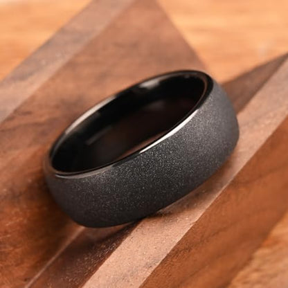 Black Tungsten Carbide Rings for Men 8mm Men's Wedding Band | The sandblasted finish is stylish and comfortable, suitable for everyday wear It is scratch-resistant and hypoallergenic.