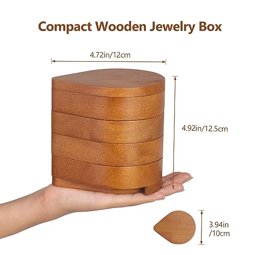 JSVER Portable Jewelry Organizer Wooden Jewelry Box, 4-Layer Rotatable Jewelry Holder, Travel Jewelry Organizer For Rings, Necklaces, Earrings, Bracelets