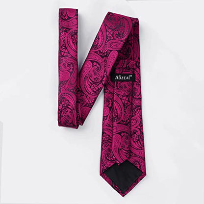 Alizeal Mens Gradient Paisley Necktie and Pocket Square Set | Elegant Design Perfect for Weddings Banquets Business Formal Events - color: 170-black+hot Pink