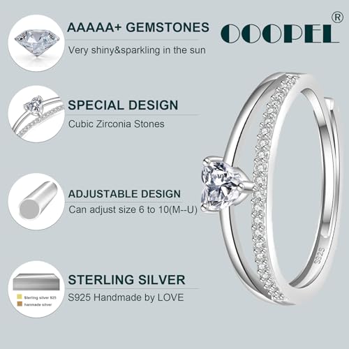 OOOPEL Sterling Silver Adjustable Ring S925 Silver Rings for Women Cubic Zirconia Twist Love Knot Dainty Ring Silver Minimalist Open Finger Rings Silver Thumb Sterling Silver Ring - color: silver-B