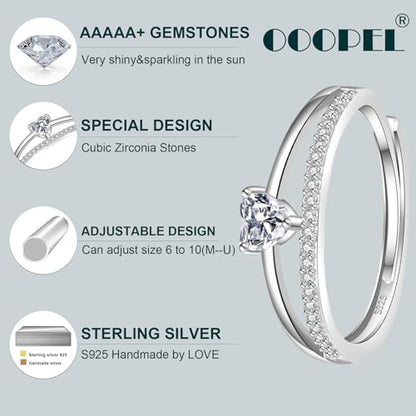 OOOPEL Sterling Silver Adjustable Ring S925 Silver Rings for Women Cubic Zirconia Twist Love Knot Dainty Ring Silver Minimalist Open Finger Rings Silver Thumb Sterling Silver Ring - color: silver-B