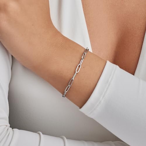 Gold Bracelets for Women, Paperclip Link Chain Adjustable Bracelet with a Lobster Clasp 18k Real Gold Plated Yellow Rose Silver Stainless Steel, Handcrafted Jewelry, Birthday Graduation Christmas Gift