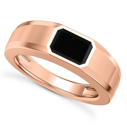 1CT - 3CT Gemstone Signet Pinky Ring - Emerald Cut Gem Pinky Ring White Yellow Rose 10K 14K 18K Gold Sterling Silver Mens Gem Signet Rings for Anniversary Fathers Day - style: Black Onyx
