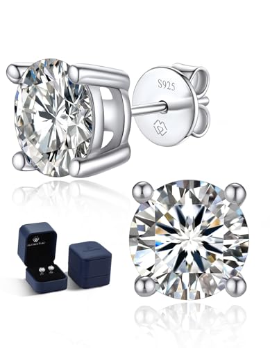 MomentWish Moissanite Earrings for Women, 925 Sterling Silver Hypoallergenic Stud Earrings, 0.6-4 CT Mens White Gold/14K Gold Plated/Rose Gold Studs, Gift for Mom or Wife - color: 1-White Goldr-4 Prong, size: 3 Carat-(1.5ct*2)-7.5mm