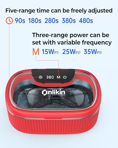 45KHz Ultrasonic Jewelry Cleaner, 5 Timer & 3 Power Modes, 35W Retainer Cleaner for Jewelry, Eyeglasses, Rings, Watch Strap, Dentures - Quiet <38dB, 20oz, 304 Stainless Steel (Red) - color: Red