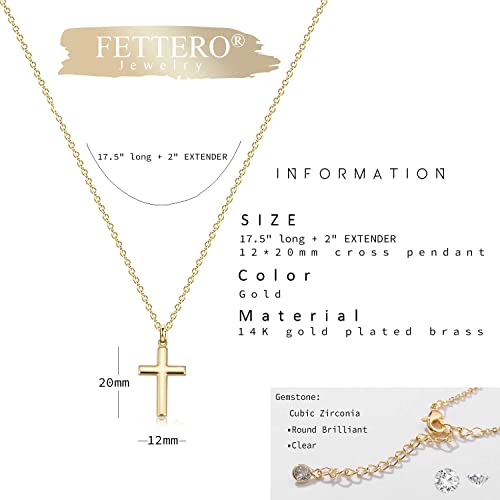Fettero Cross Necklace for Women Faith Pendant 14K Plated Dainty Chain Necklaes Minimalist Simple Tiny God Lords Prayer Religious Jewelry - style: Blank Gold