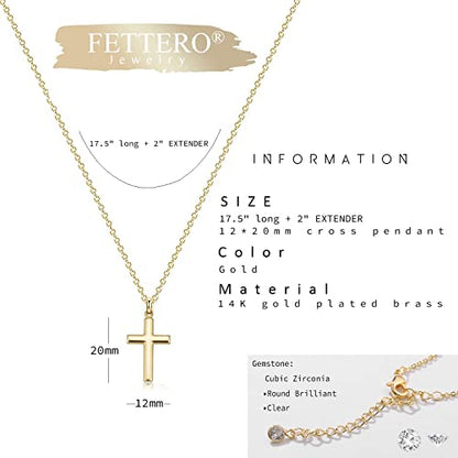 Fettero Cross Necklace for Women Faith Pendant 14K Plated Dainty Chain Necklaes Minimalist Simple Tiny God Lords Prayer Religious Jewelry - style: Blank Gold