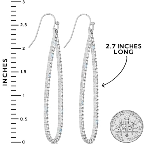 Simulated Diamond Teardrop Dangle Earrings for Women - Long Dangling CZ | Plated in Gold Tone or Silver Tone - color: 2.7" inch Teardrop - Silver