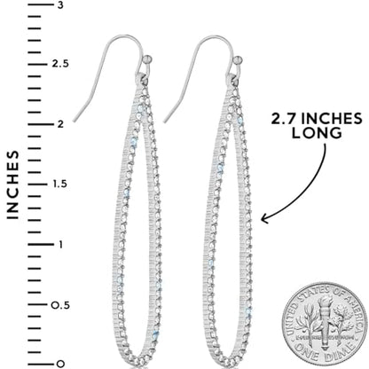 Simulated Diamond Teardrop Dangle Earrings for Women - Long Dangling CZ | Plated in Gold Tone or Silver Tone - color: 2.7" inch Teardrop - Silver