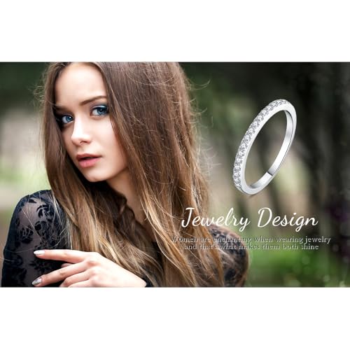 JewelryPalace 6 Stone Cubic Zirconia Half Eternity Stackable Wedding Rings for Women, 14K White Yellow Rose Gold Plated 925 Sterling Silver Promise Rings for Her, Simulated Diamond Wedding Band Ring - color: A-half eternity- Brass
