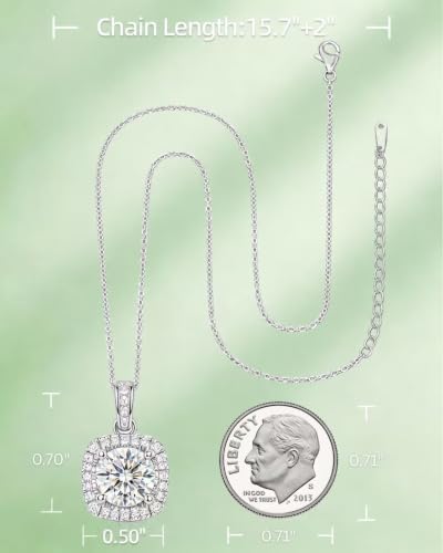 Moissanite Cushion Cut Pendant Necklace for Women - color: Silver, size: 3ct, style: Cushion Cut