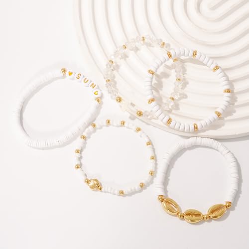 Boho Beaded Stretch Bracelets For Women Stackable Crystal Gold Plated Beaded Bracelets Set Trendy Handmade Friendship Braeclet Jewelry Gifts - color: G-Sun 5pcs