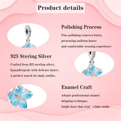 925 Sterling Silver Charms Pendants Mom Heart Dog koi fish Sea Turtle Football Charms for bracelet Pendants Beads Mom Sister Wife Family, Friends, Birthday gifts - style: Blue Flower Pendant