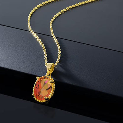 Gem Stone King 11X9MM Oval Gemstone Birthstone Pendant Necklace | 925 Sterling Silver | Solitaire Necklace For Women | With 18 Inch Chain | Fine Jewelry Gifts for Mom Women Wife Her - color: Twilight Orange Mystic Quartz