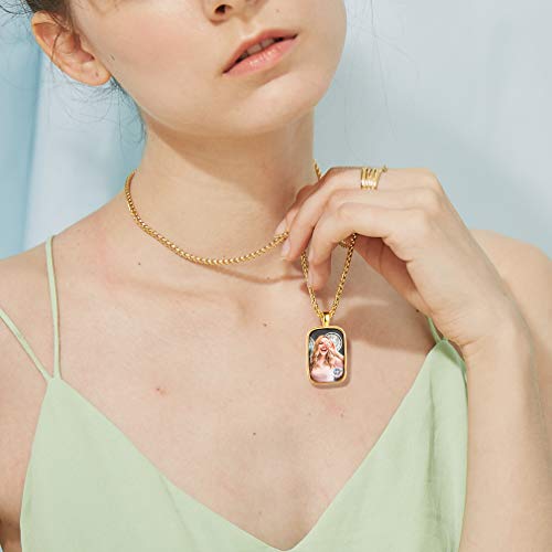 Custom4U Personalized Photo Necklace - Custom Heart/Oval/Round Charm Necklaces with Picture + Chain Adjustable - Stainless Steel/Acrylic Pendant Memorial Jewelry Christmas Gifts for Women - color: C-Gold Color