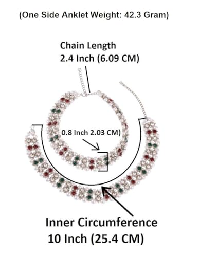Efulgenz Indian Anklet Bracelet Bridal Crystal Faux Pearl Jhanjara Payal - color: Silver Multi