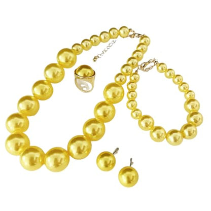 xuzhiyuan Statement Pearl Jewelry Set for Women - Includes Necklace, Bracelet, Earrings, and Ring | Colorful Faux Pearl Fashion Jewelry Set for Party, Wedding, Daily Wear - color: Yellow