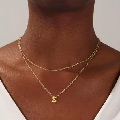 Thaivor Initial Necklaces for Women 14K Gold Plated Bubble Letter Necklace Layered Dainty Cute Choker Pendant Stack Jewelry Fashion Accessories Teen Trendy Gift - color: Gold, style: S