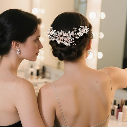Wedding Hair Accessories Crystal bridal hair pins Rhinestone Pearl hair comb Brides and Bridesmaids, Girls, Women(Rose Golden) - color: Rose Golden