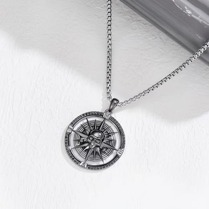 Compass Necklace Sterling Silver Nautical Graduation Gift | 925 Sterling Silver compass pendant with meaningful nautical design, jewelry for women, graduation and travel gift - color: Black-8